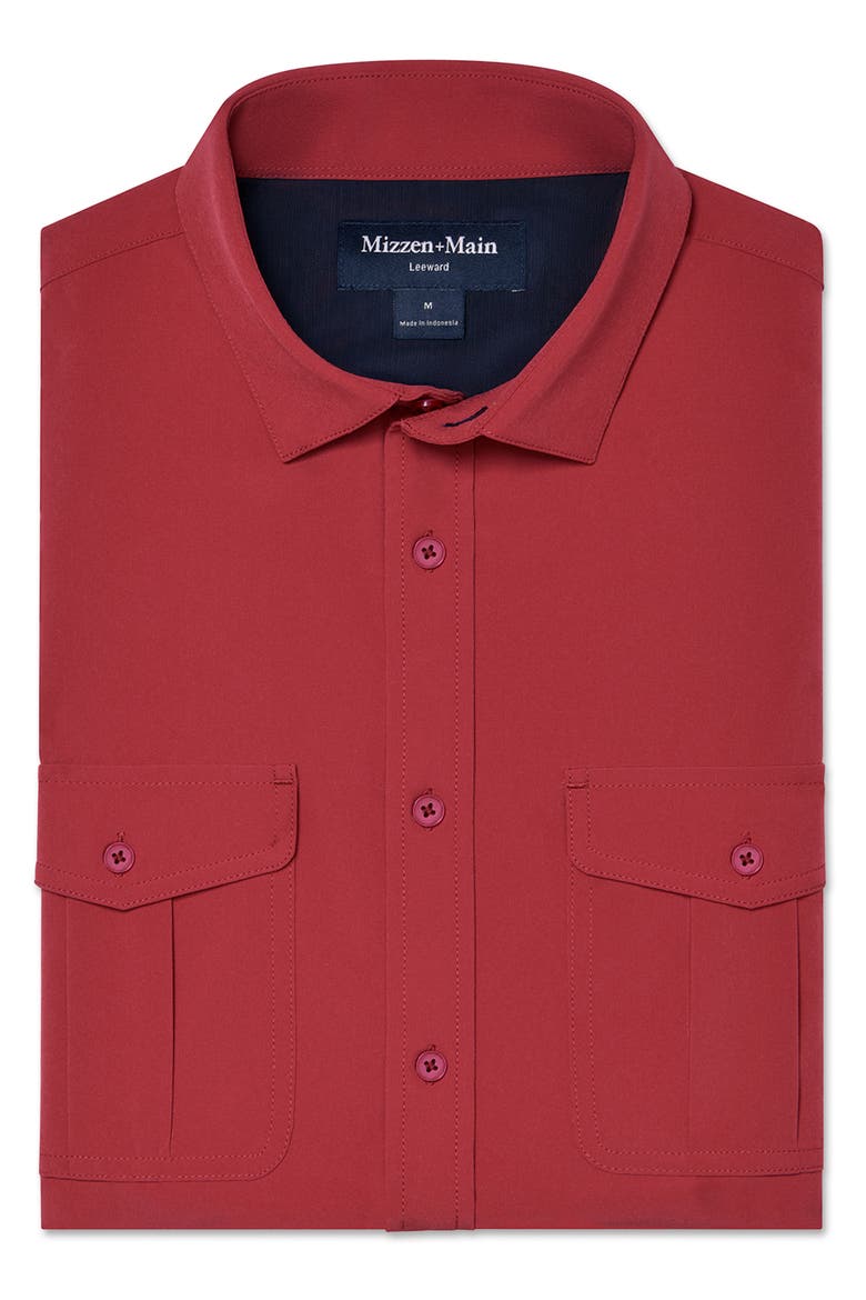 Leeward Tailgate Performance Short Sleeve Button Up Shirt, Alternate, color, CRIMSON