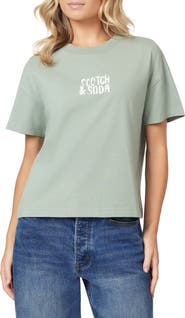 Scotch & Soda Dyed Boxy Crop Graphic T-Shirt