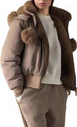 Moose Knuckles Luxe Satin Reversible Faux Fur Bomber Jacket