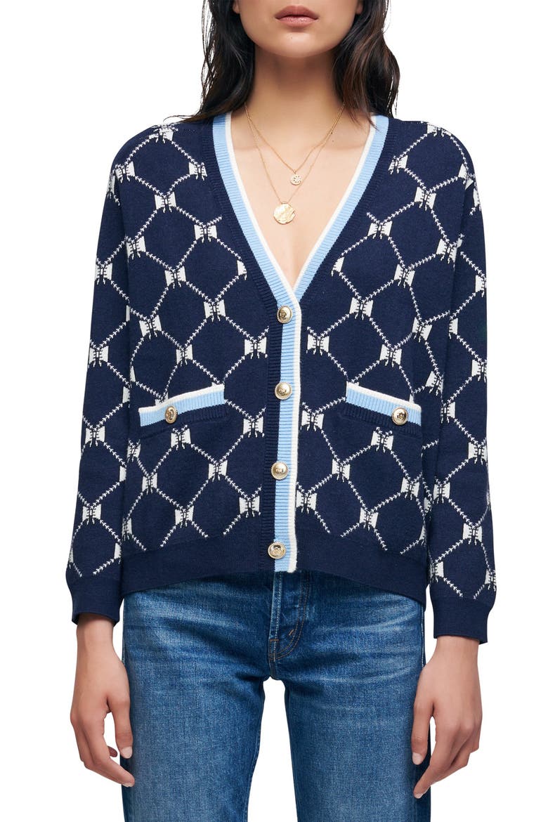 Bows Cardigan Sweater, Main, color, NAVY