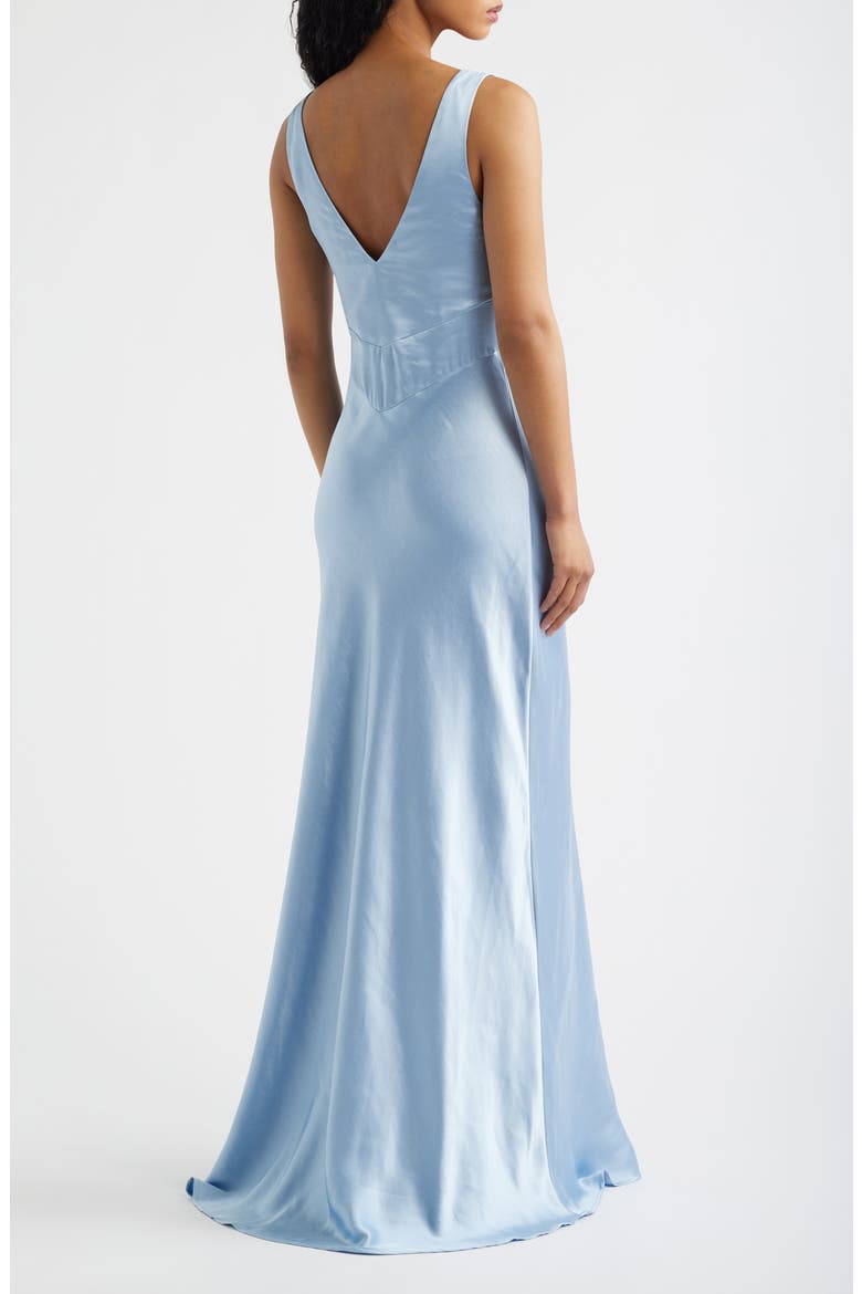 Birdette Deep V-Neck Satin Gown, Alternate, color, BLUE