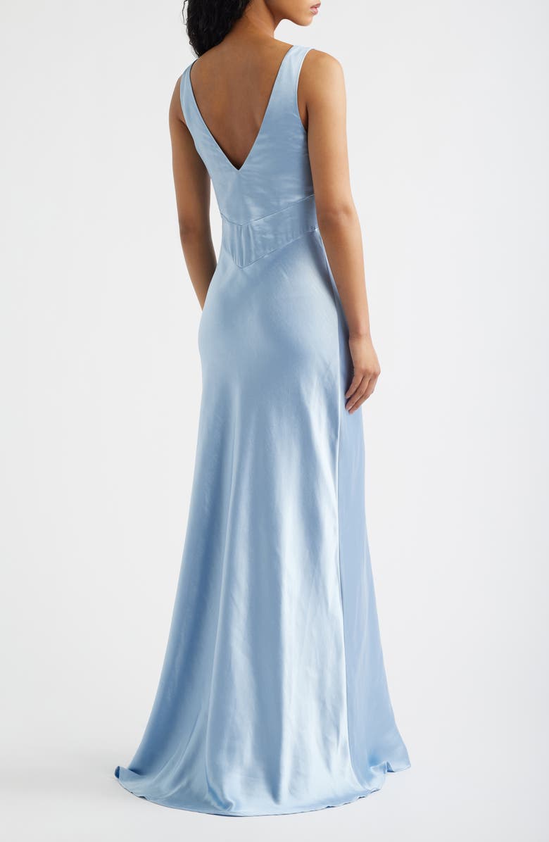 Princess Polly Birdette Deep V-Neck Satin Gown, Alternate, color, Blue