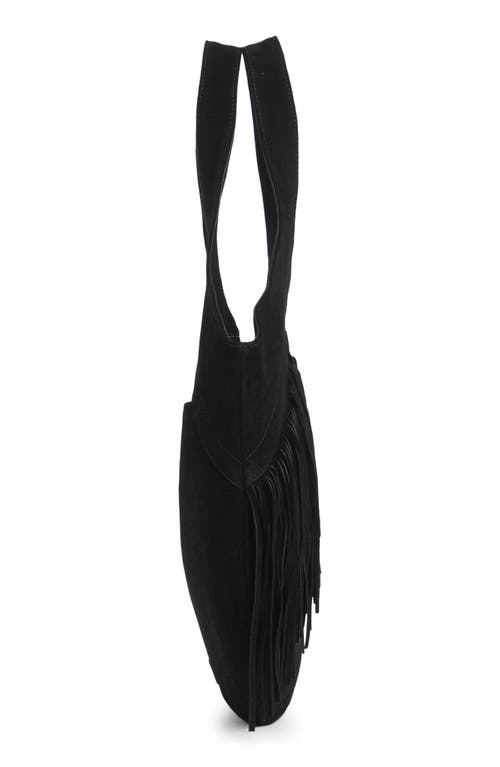 Lucky Brand Nyra Fringe Suede Tote Bag In Black