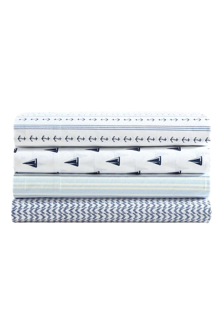 Windtale Boat Print 200 Thread Count Cotton Percale Sheet Set, Alternate, color, DARK BLUE