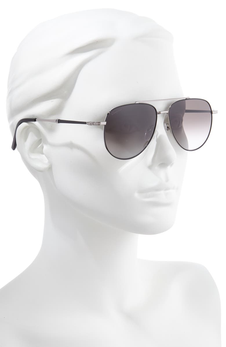 FERRAGAMO Salvatore Ferragamo 58mm Aviator Sunglasses, Alternate, color, Black/Light Ruthenium
