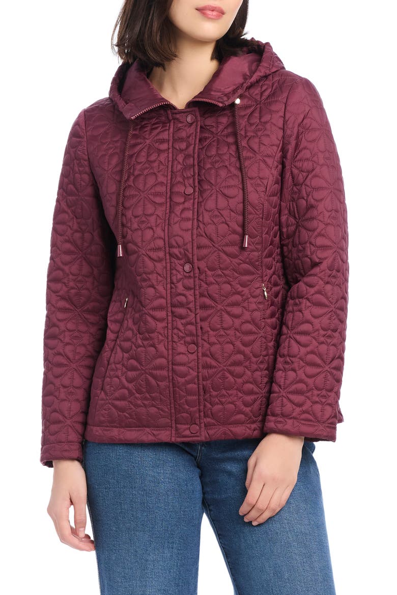 water resistant hooded floral quilted short jacket, Alternate, color, BLACKBERRYs
