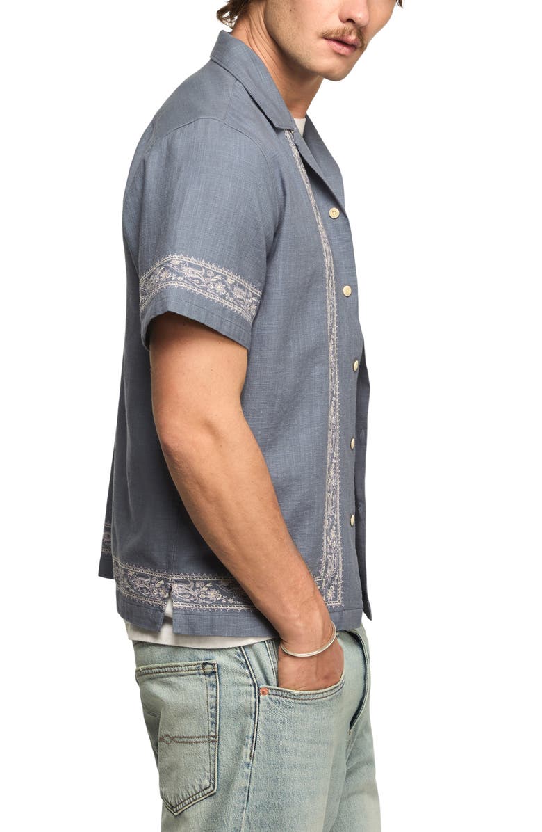 Lucky Brand Embroidered Cotton Blend Camp Shirt, Alternate, color, Blue Multi