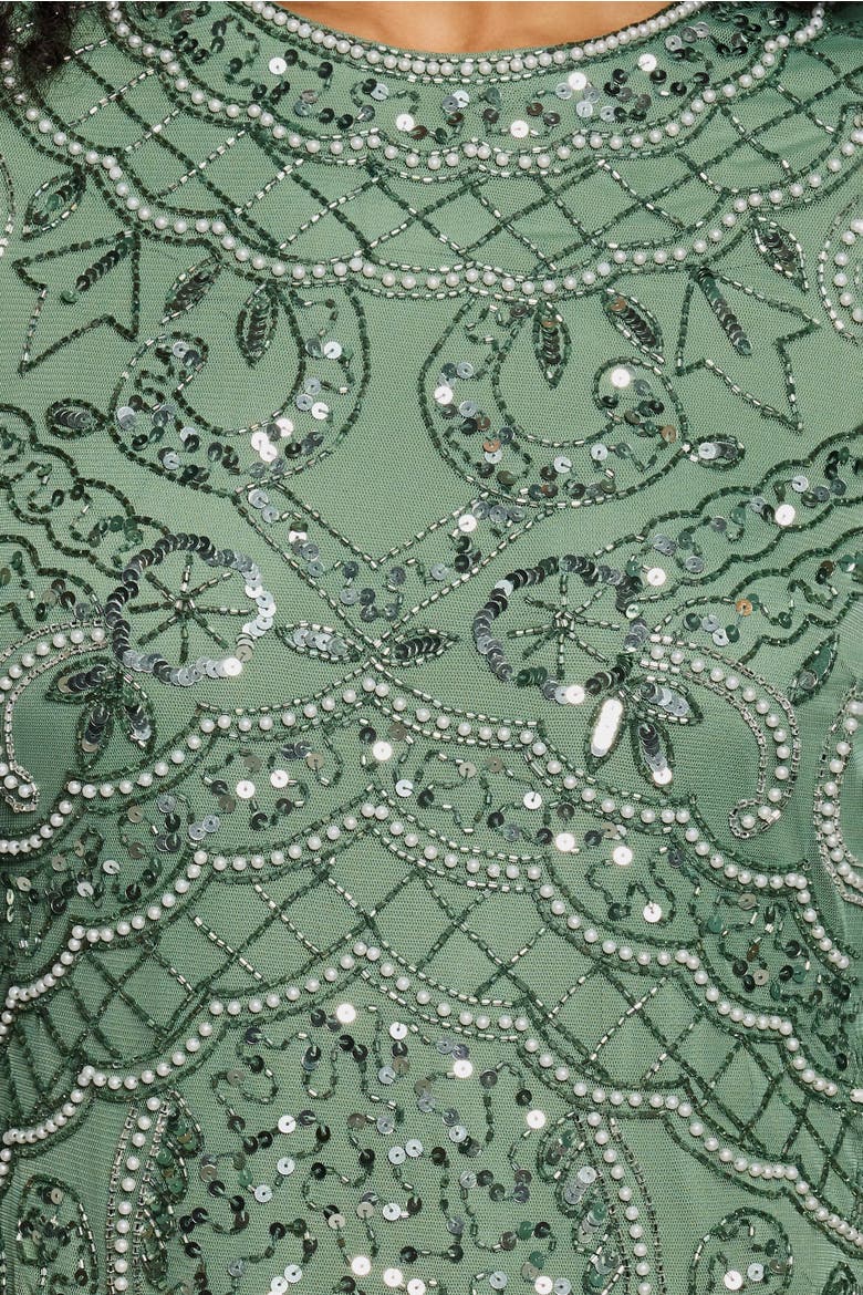 Modest Embellished Sequins Flutter Sleeves Gown, Alternate, color, DARK GREEN