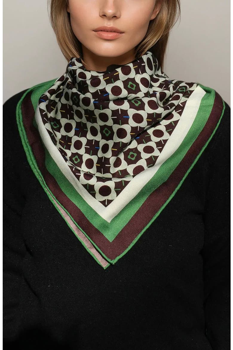 Double Sided Wool Silk Scarf Of Polka Dot Bloom, Alternate, color, Brown