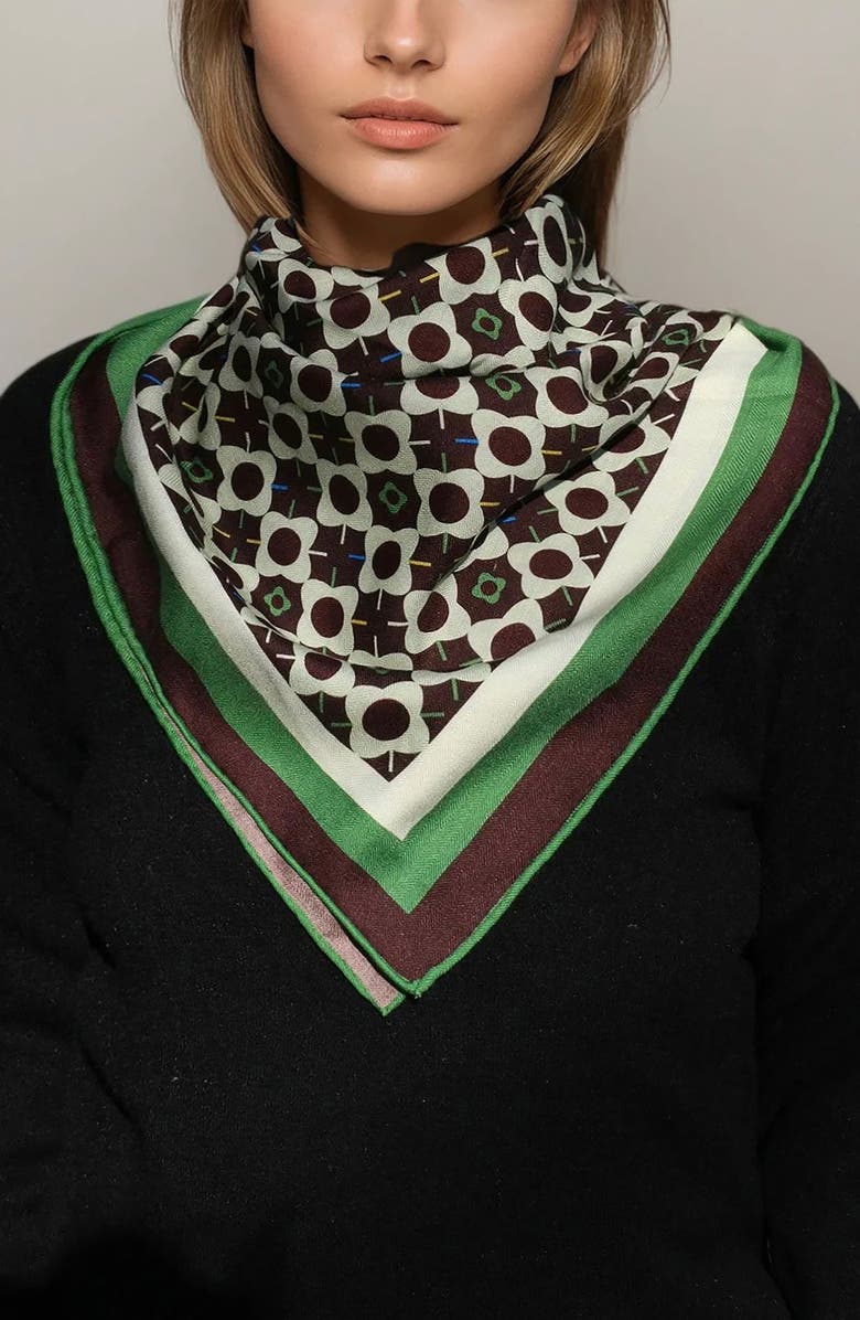 Jessie Zhao New York Double Sided Wool Silk Scarf Of Polka Dot Bloom, Alternate, color, Brown