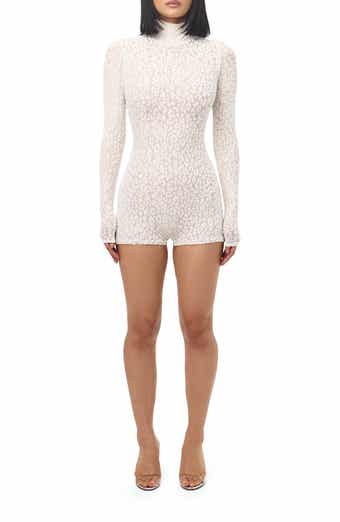 Naked Wardrobe Burnout Mock Neck Long Sleeve Romper