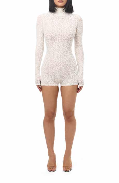 Naked Wardrobe Burnout Mock Neck Long Sleeve Romper