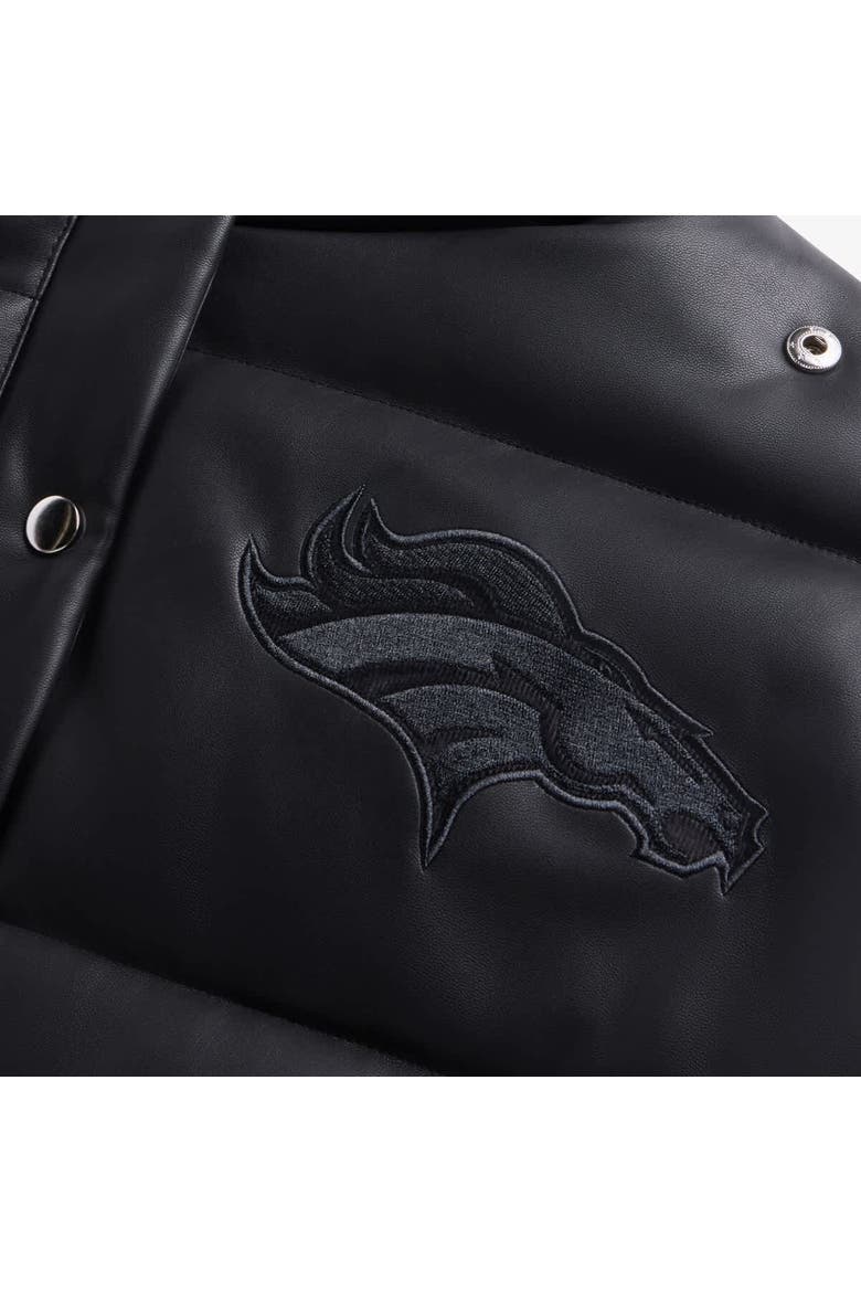 Women's  Black Denver Broncos Faux Leather Puffer Jacket, Alternate, color, Black