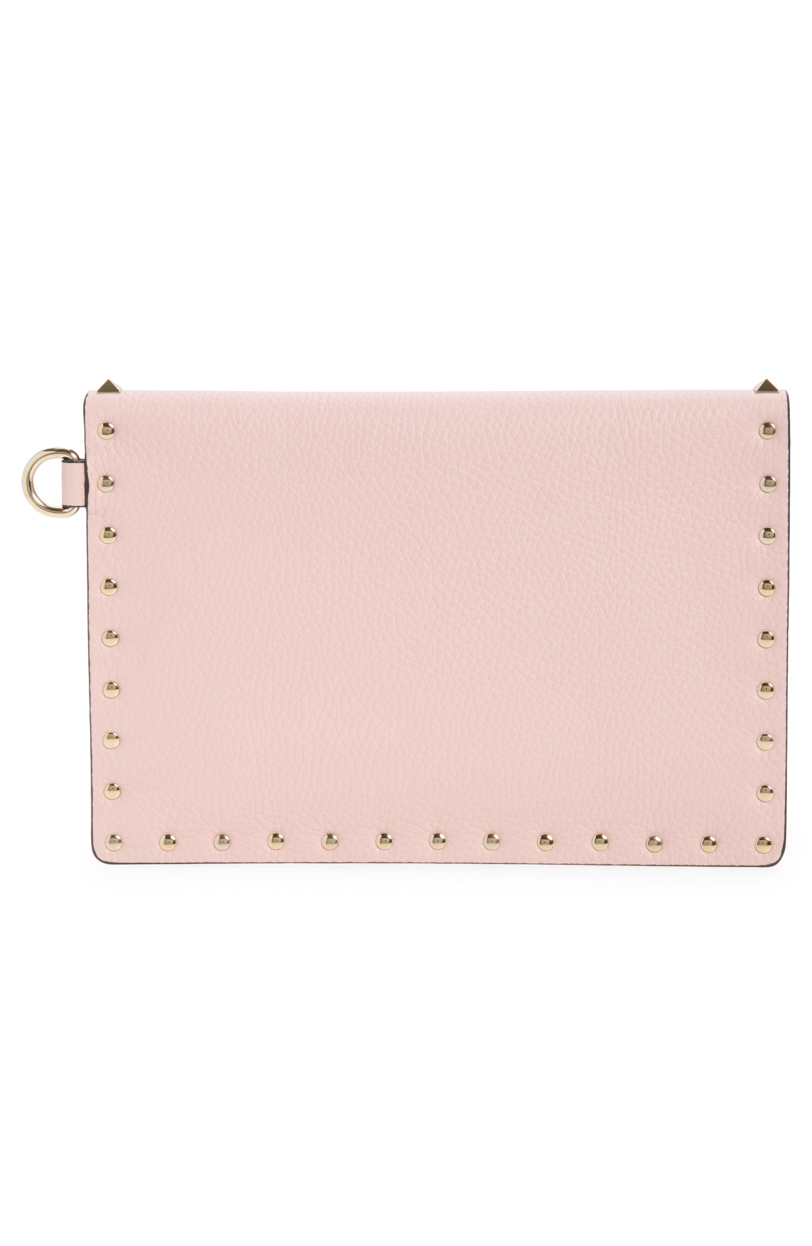 Medium Rockstud Leather Clutch, Alternate, color, ROSE QUARTZ