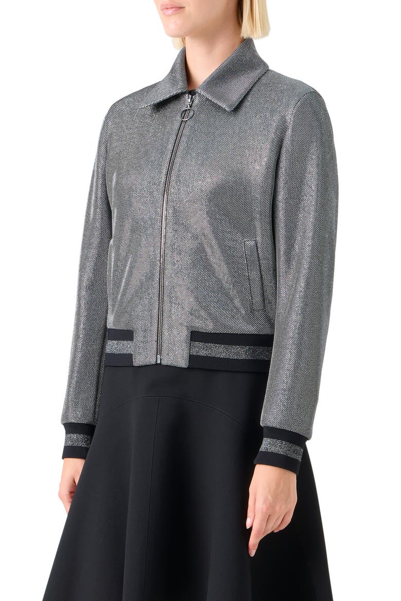 Metallic Bird's Eye Knit Bomber Jacket, Alternate, color, BRUSHED STEEL