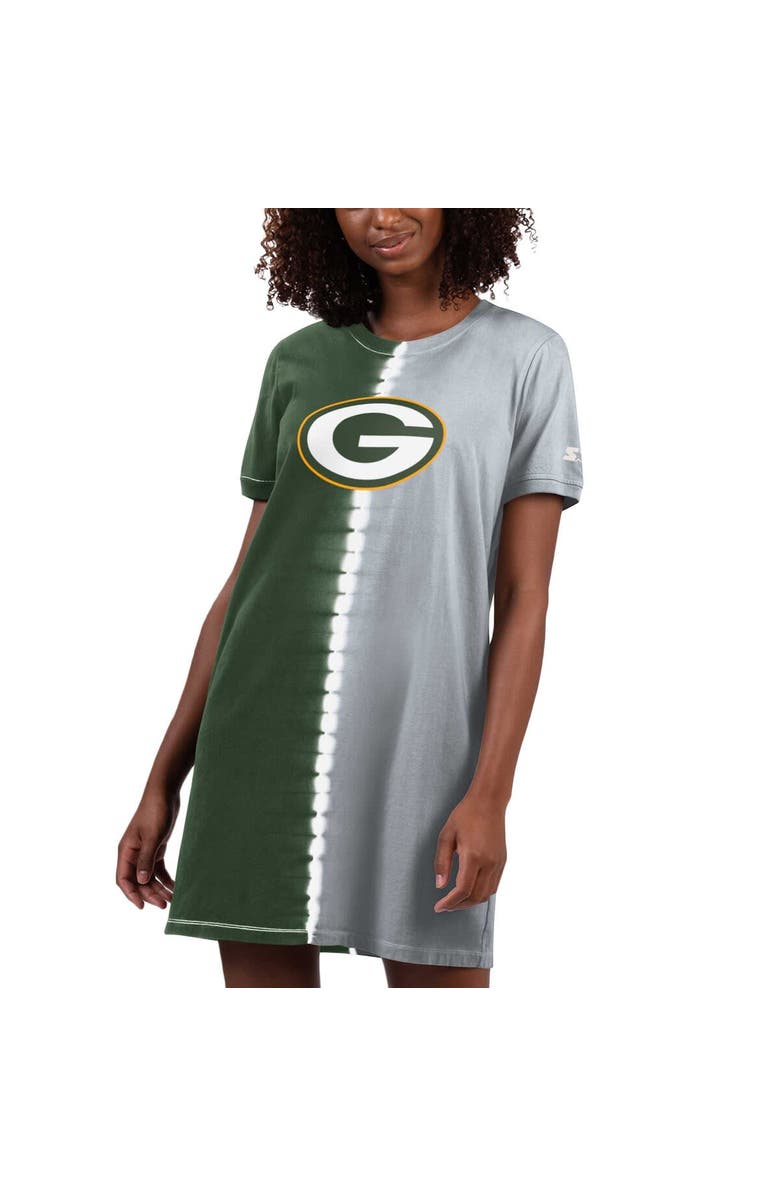 STARTER Women's Starter Green Green Bay Packers Ace Tie-Dye T-Shirt Dress, Main, color, 