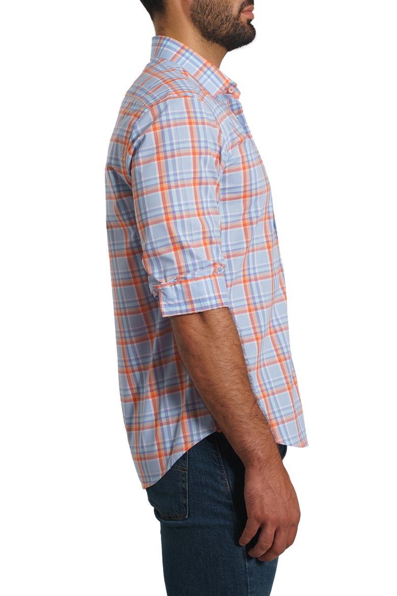 Trim Fit Plaid Button-Up Shirt, Alternate, color, BLUE PLAID