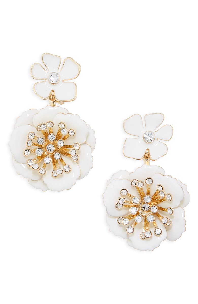 Carolina Herrera Floral Dangle Drop Earrings, Main, color, White