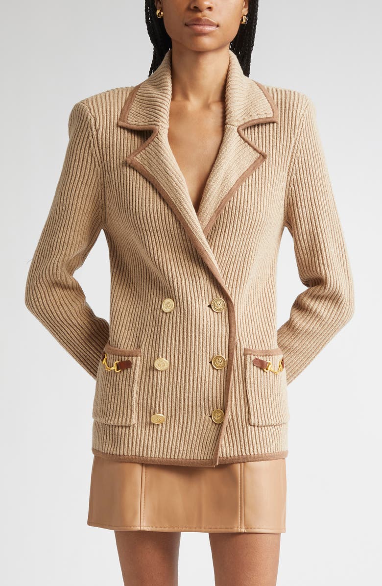 L'AGENCE Ranch Double Breasted Knit Blazer, Main, color, Natural/ Brown