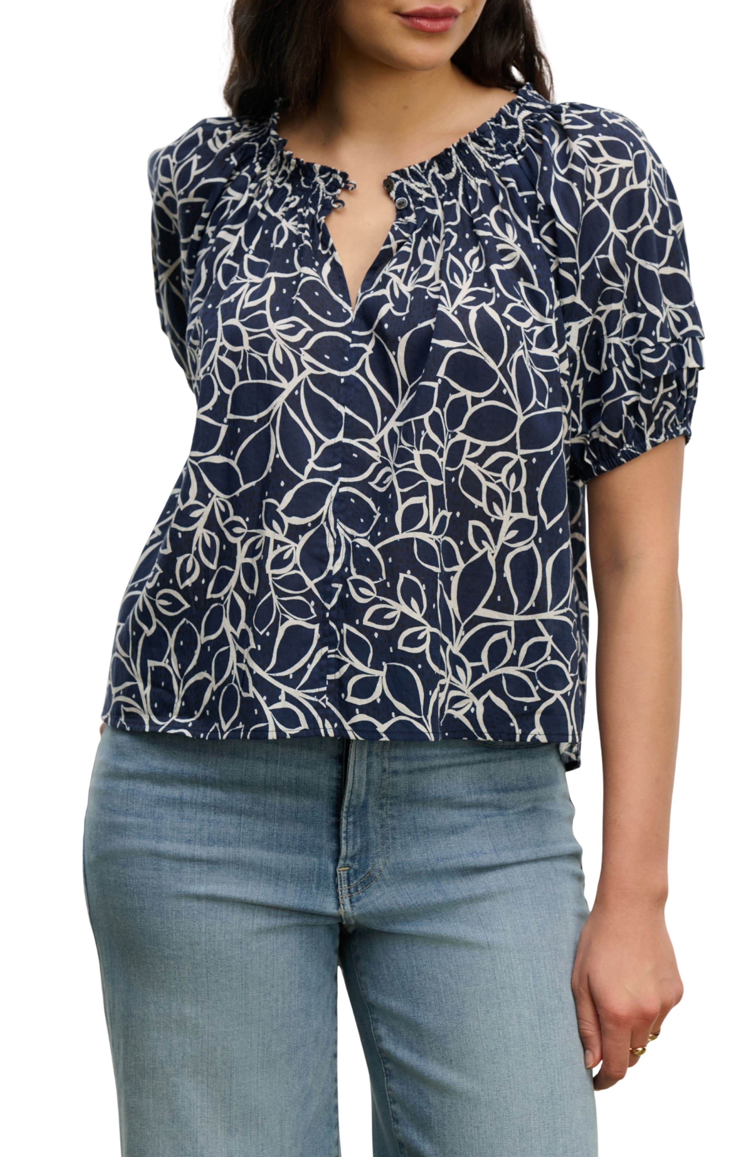Thera Printed Off the Shoulder Cotton Voile Top