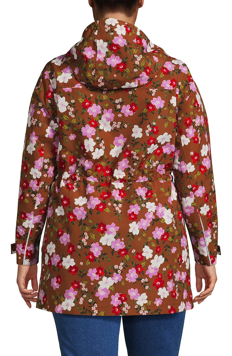 Lands' End Squall Hooded Waterproof Raincoat, Alternate, color, Rich Ginger Brown Wild Roses