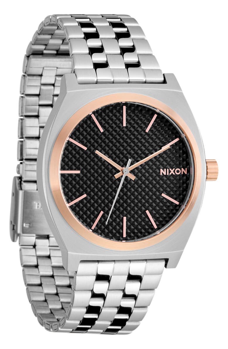 Nixon Time Teller Bracelet Watch, 37mm, Alternate, color, Silver / Rose Gold / Black
