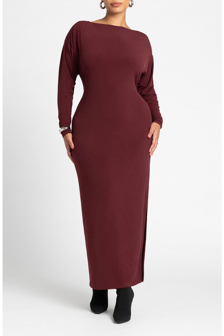 Long Sleeve Back Cutout Knit Dress, Main, color, MAROON BANNER