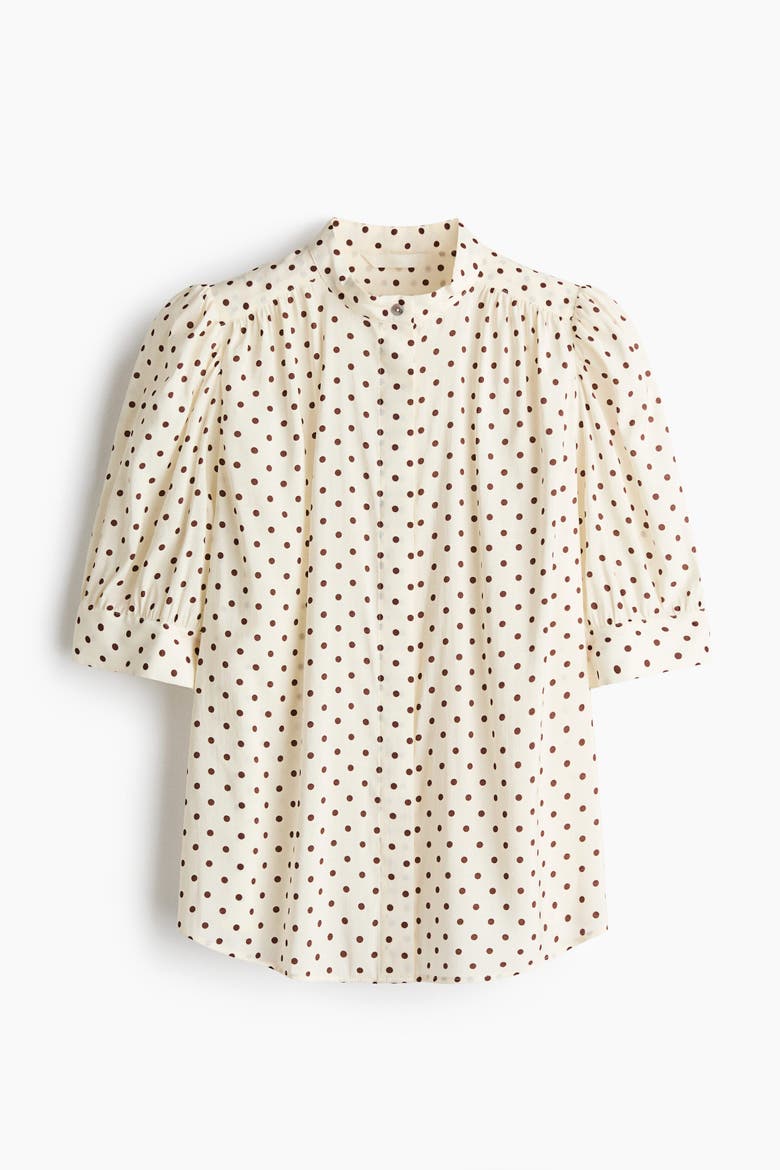 Puff-sleeved Blouse, Main, color, Cream/polka dot