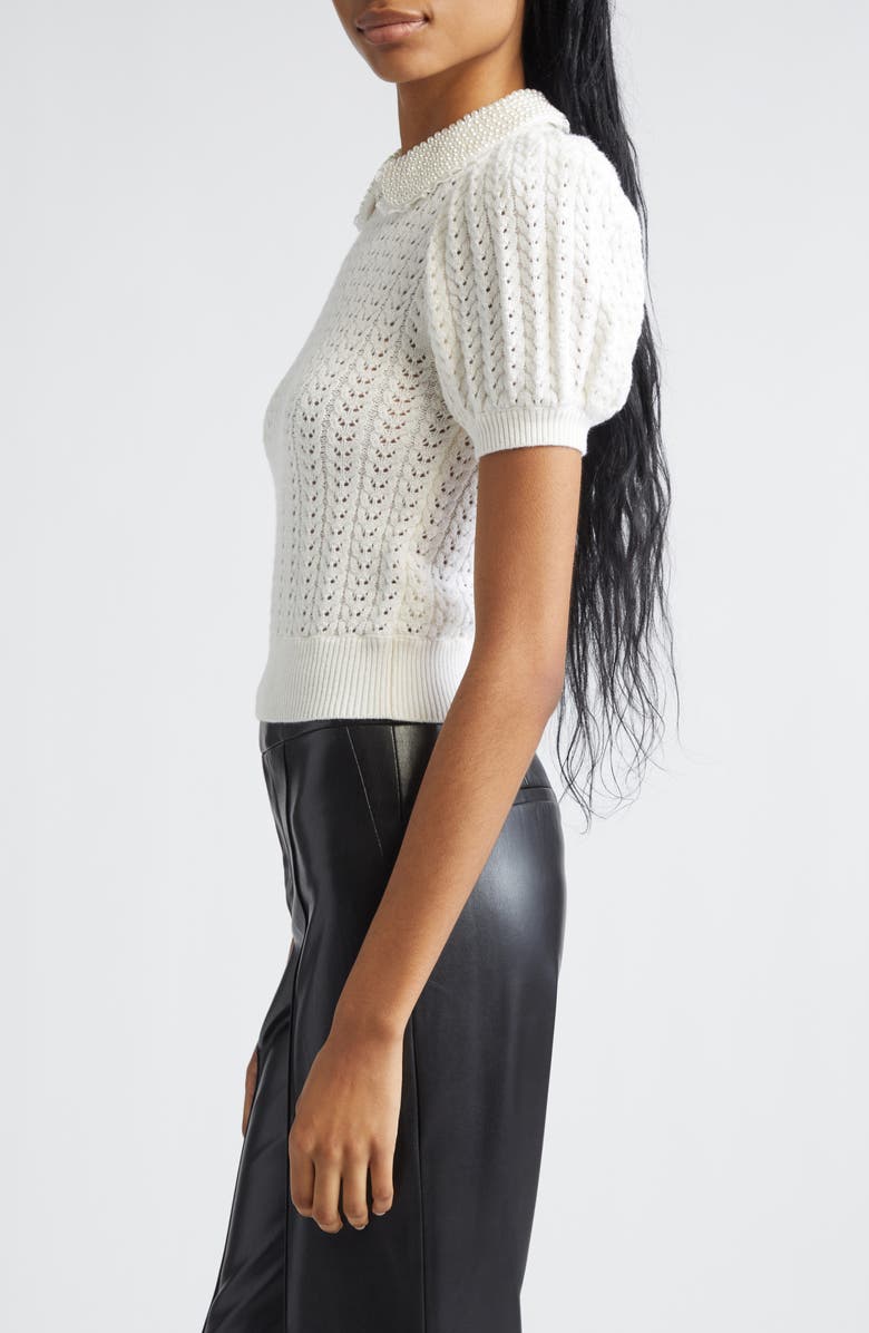 Alice + Olivia Chase Puff Sleeve Wool Blend Sweater, Alternate, color, Soft White