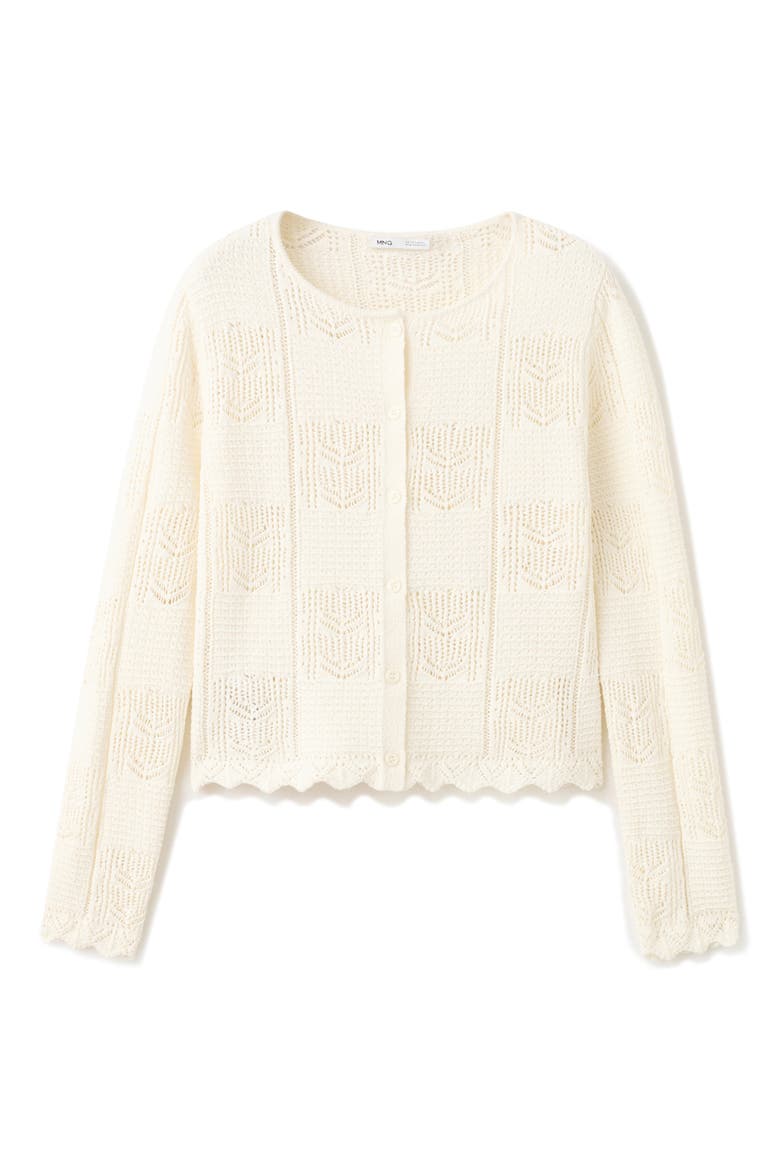 Pointelle Crop Cotton Blend Cardigan, Alternate, color, ECRU