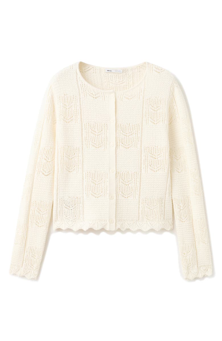 MANGO Pointelle Crop Cotton Blend Cardigan, Alternate, color,