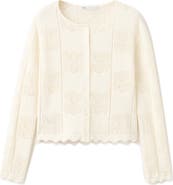 MANGO Pointelle Crop Cotton Blend Cardigan