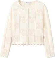 MANGO Pointelle Crop Cotton Blend Cardigan
