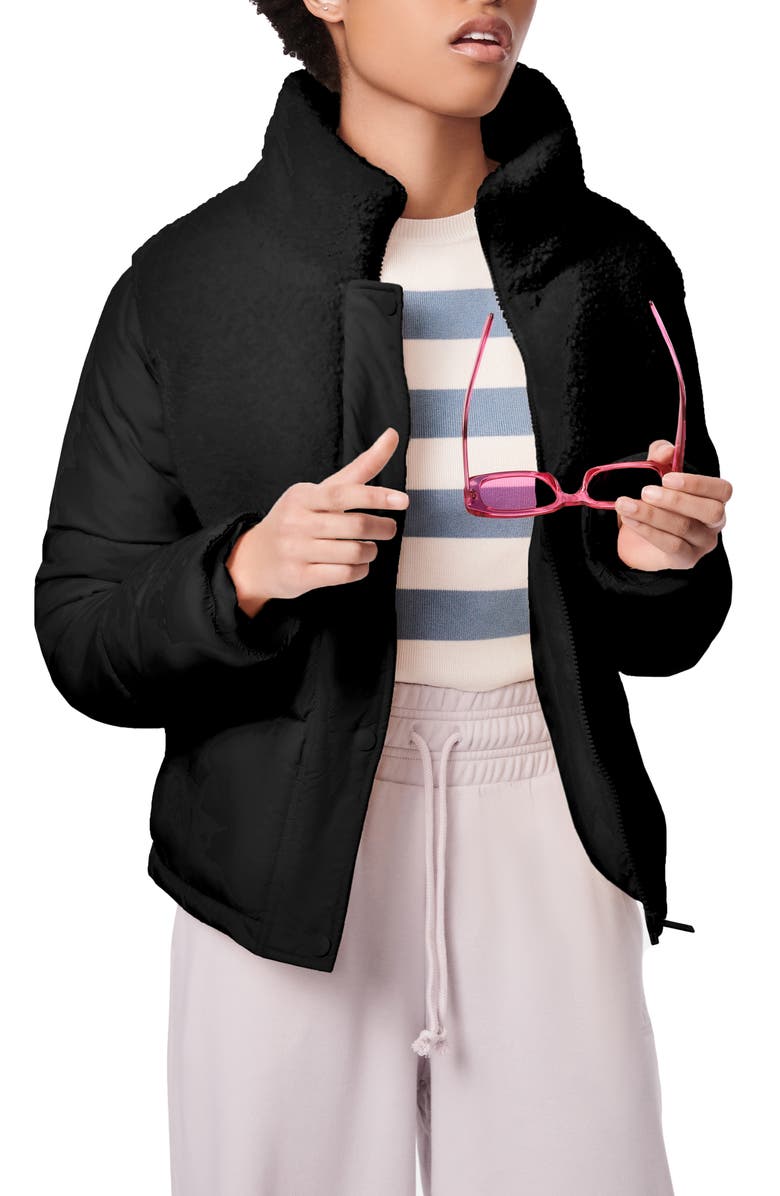 Bernardo High Pile Fleece Contrast Short Puffer Jacket, Main, color, 