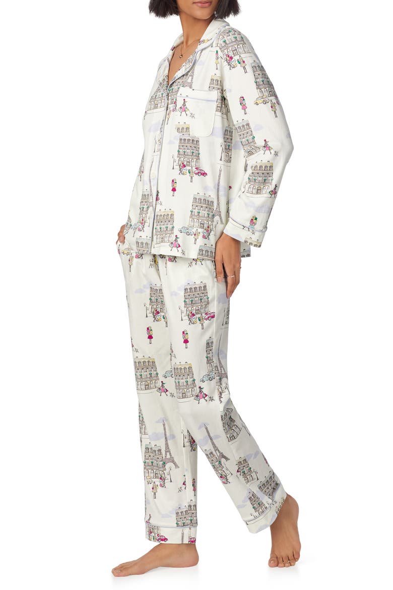 Print Stretch Organic Cotton Jersey Long Pajamas, Alternate, color, LETS GO SHOPPING