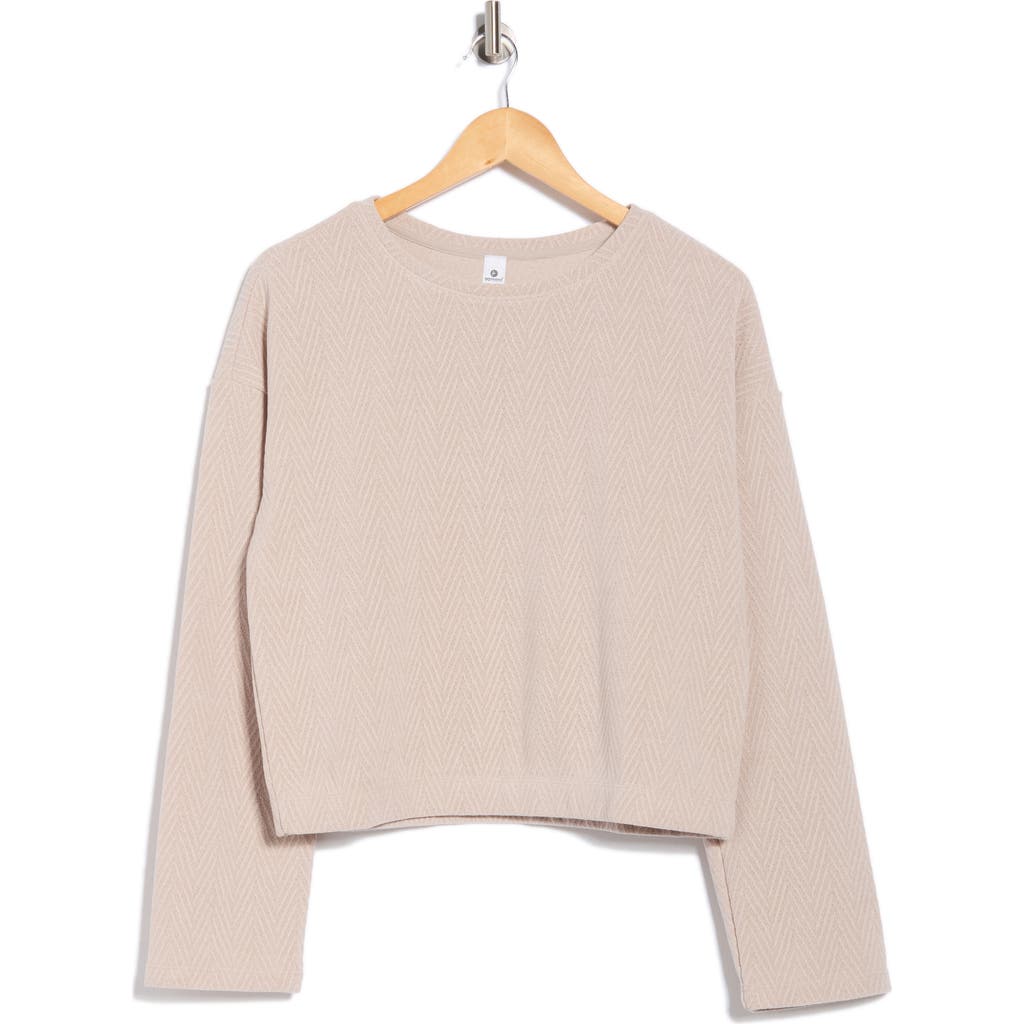 90 Degree By Reflex Herringbone Crop Pullover Sweatshirt In Neutral