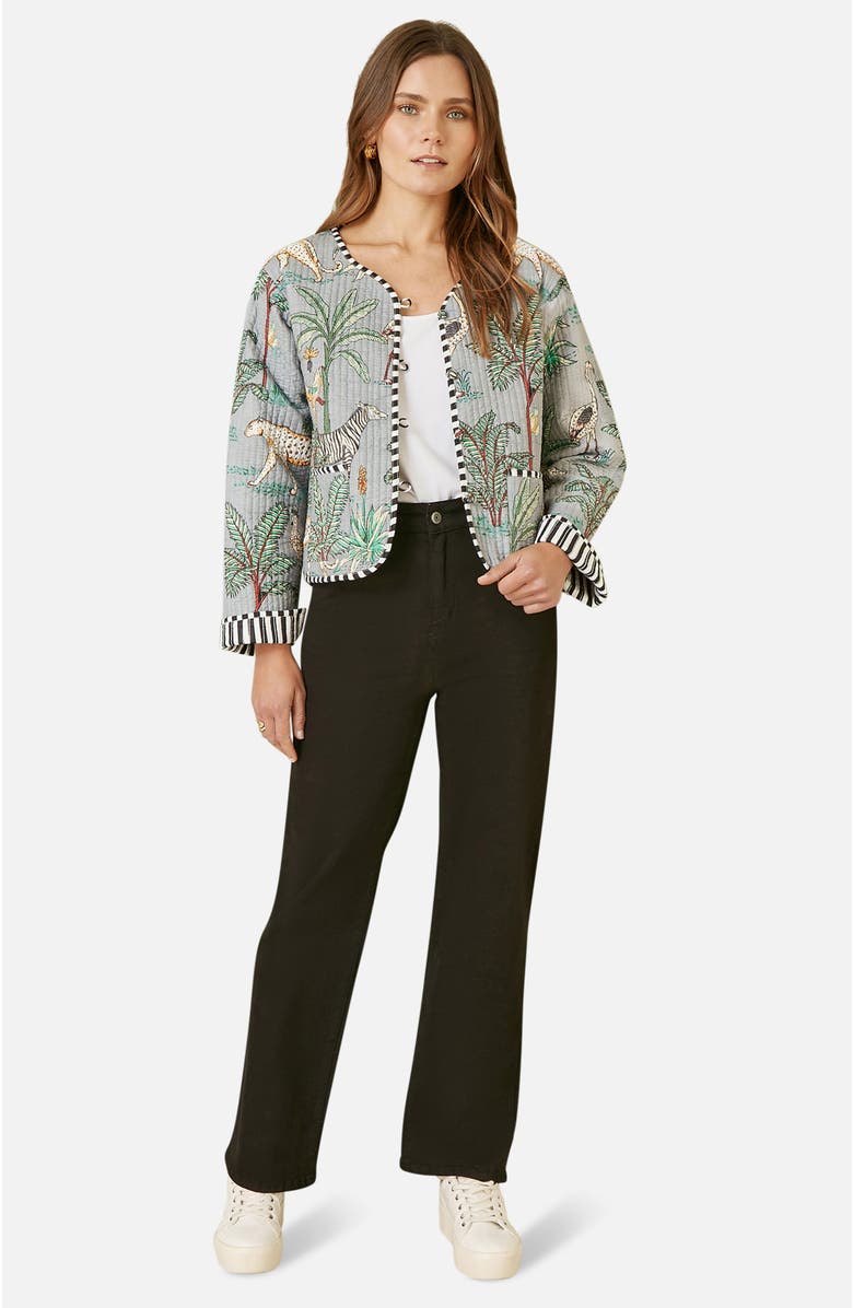 Yumi Animal Reversible Cropped Quilted Jacket, Alternate, color, Grey