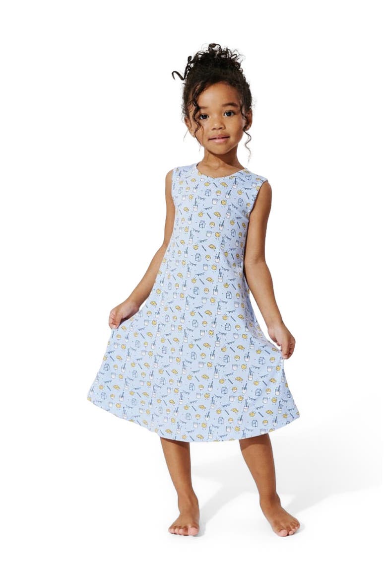 Kids' Milk & Cookies Blue Sleeveless Dress, Alternate, color, Blue Milk & Cookies