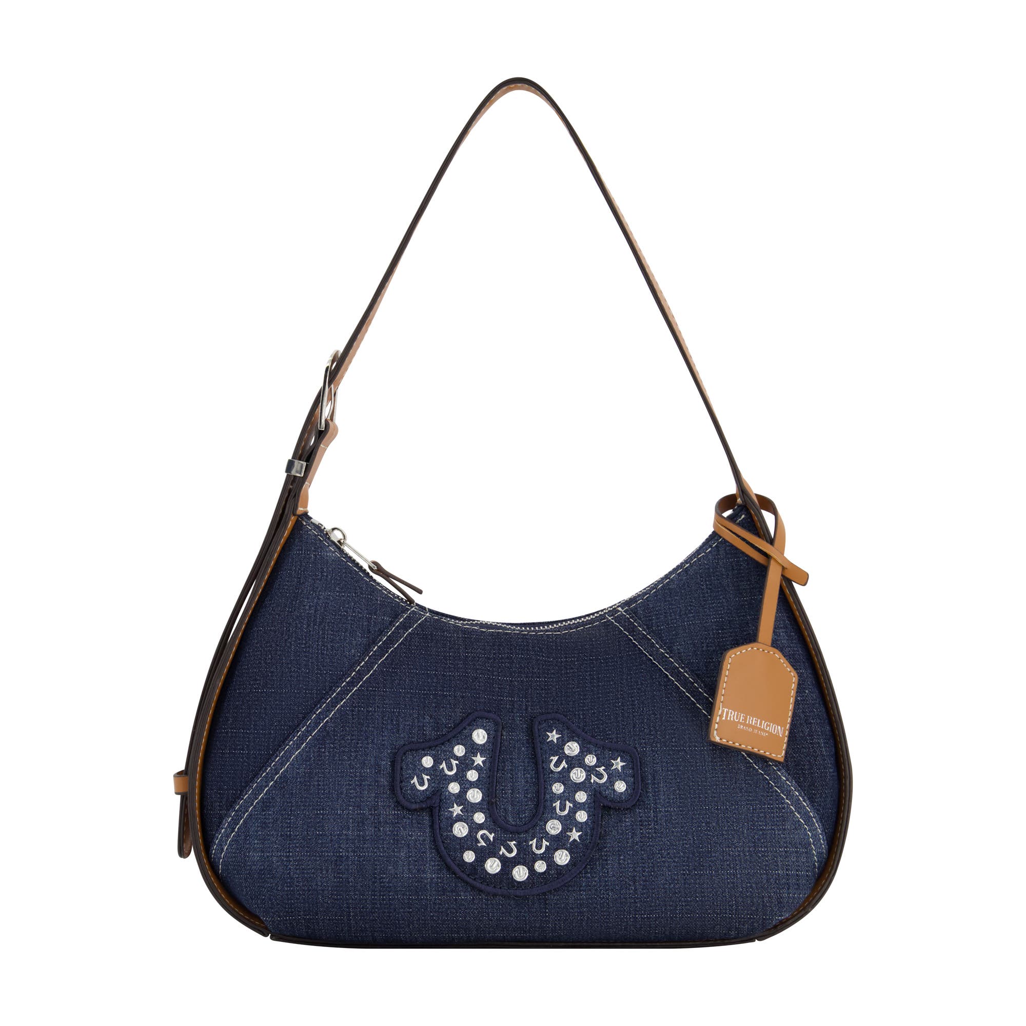 True Religion Strudded Logo Denim Hobo, Main, color, Denim