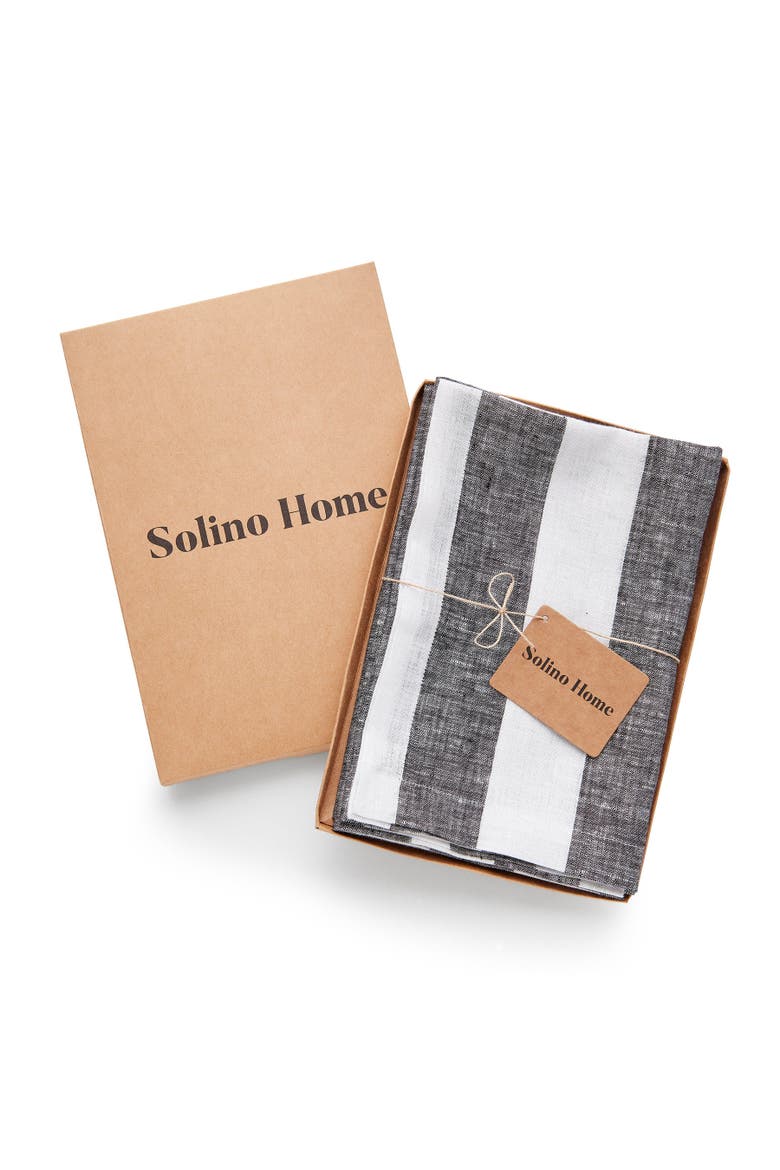 Linen Dinner Napkins Set of 4, 20 x 20" - Cabana Stripe, Alternate, color, Black and White