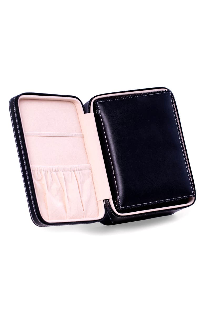 Bey-Berk Drake Leather Watch & Accessory Case, Alternate, color, Black