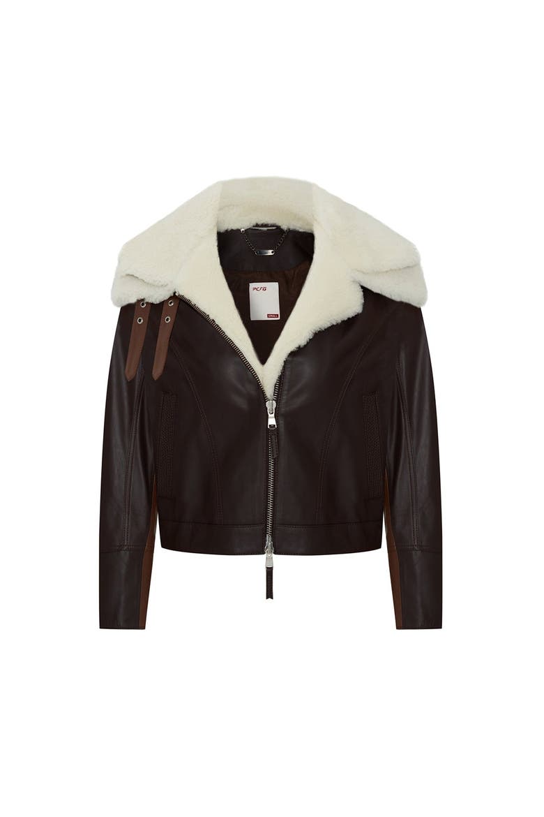 Double Collar Leather  Jacket, Main, color, BROWN