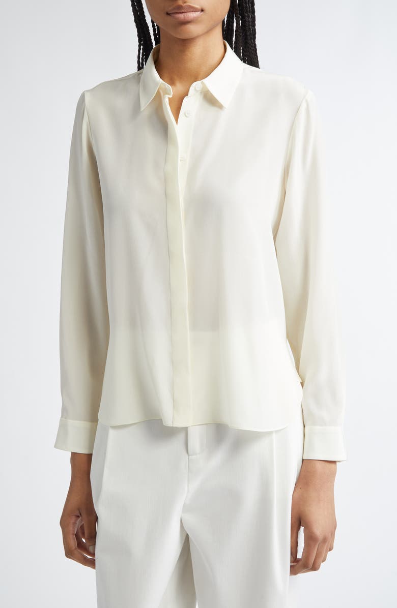 PARTOW Edie Silk Crêpe de Chine Buttton-Up Shirt, Alternate, color, Ivory