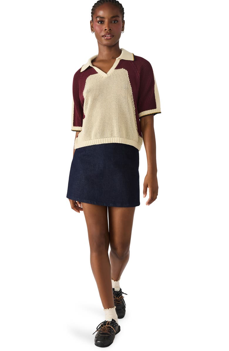 Steve Madden Axon Open Stitch Polo Sweater, Alternate, color, Ivory Multi