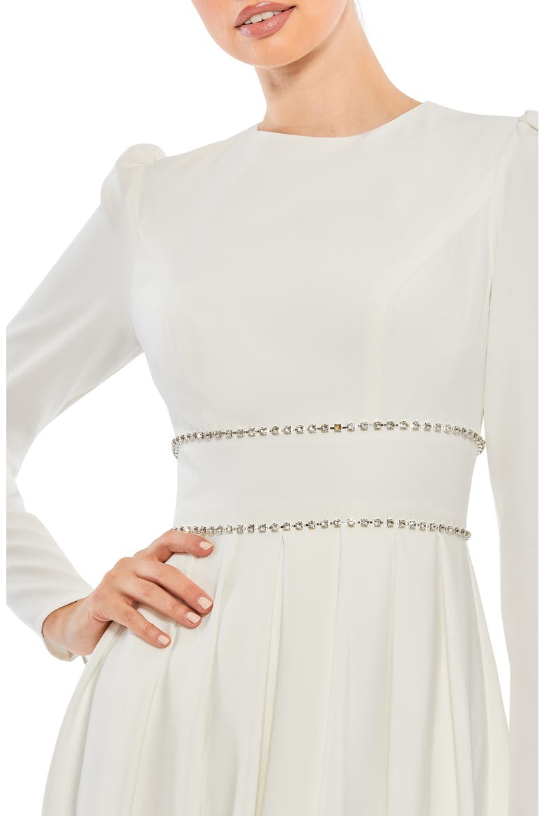 Empire Waist Long Sleeve Pleated Gown, Alternate, color, WHITE