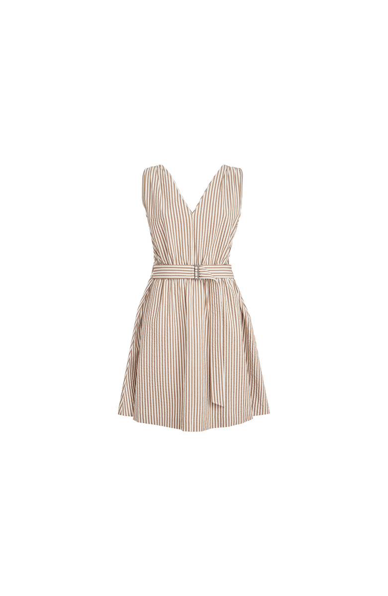 Brunello Cucinelli Striped seersucker belted dress, Alternate, color, Beige