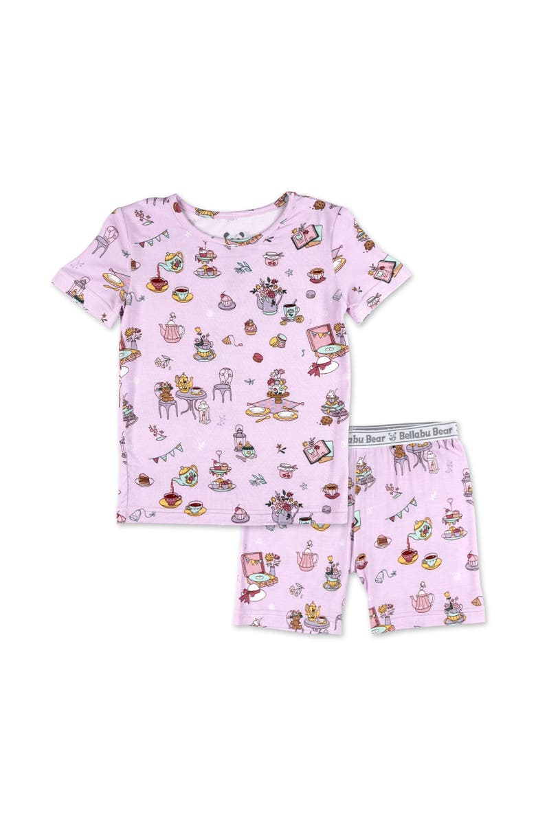 Bellabu Bear Tea Party Kids 2-Piece Short Sleeve & Shorts Pajama Set, Main, color, Tea Party