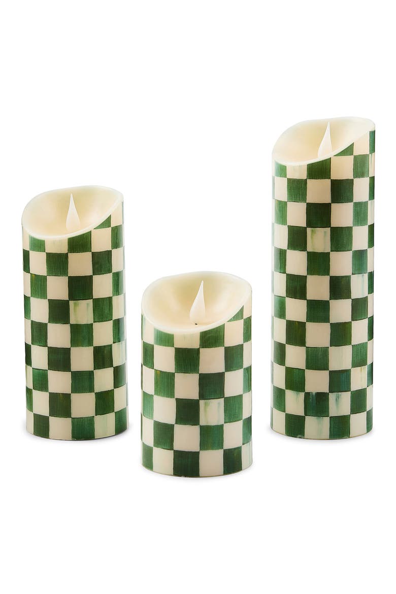 Emerald Check Flameless 9-Inch Pillar Candle, Alternate, color, EMERALD