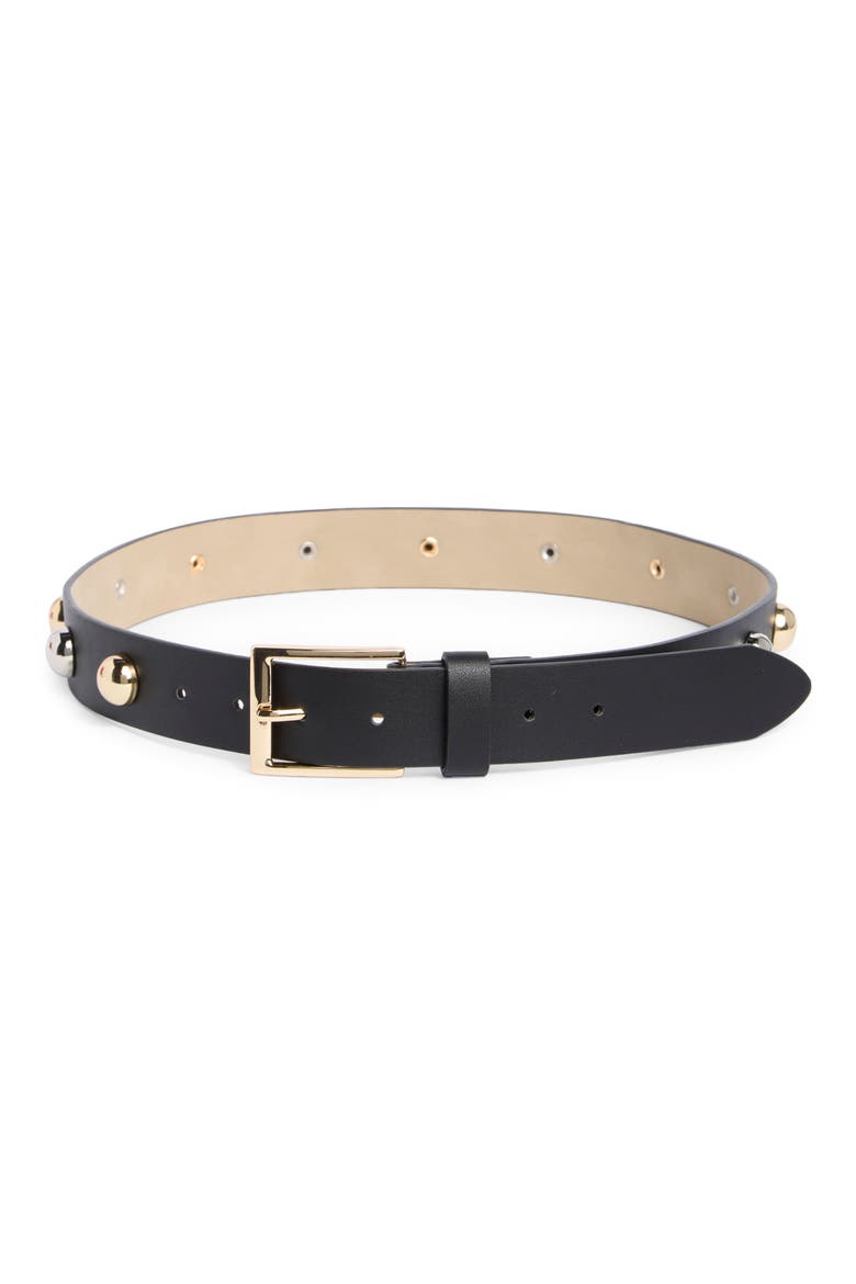 Studded Faux Leather Belt, Main, color, BLACK