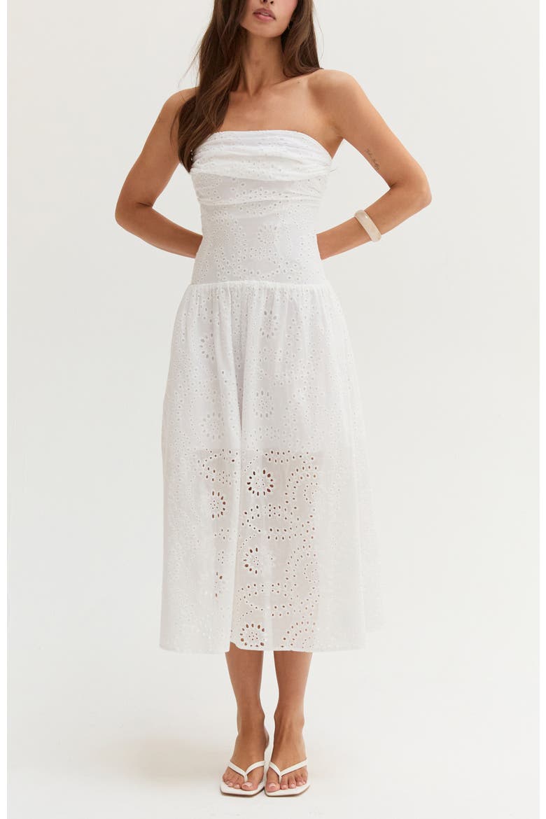 Cotton Eyelet Tube Midi Dress, Alternate, color, White
